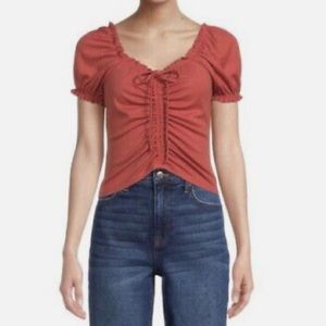 No Boundaries Juniors Ruched Front Ribbed Top